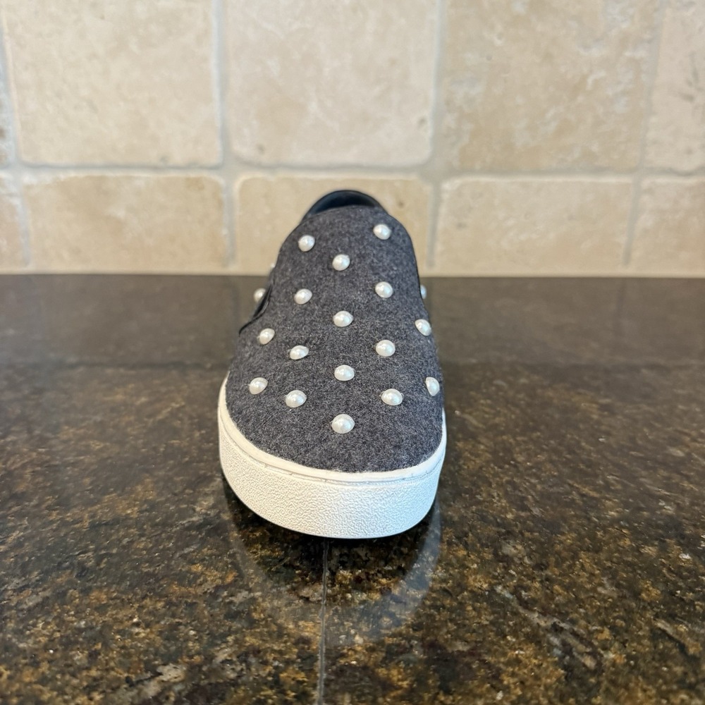 Michael Kors Grey Wool Pearl-Embellished Slip-On Sneakers - Picture 2 of 13